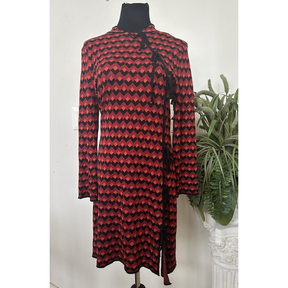 NWT Zara Knit Long Sleeve Shimmer Coloful Red‎ Orange Geometric Print Dress Sz L